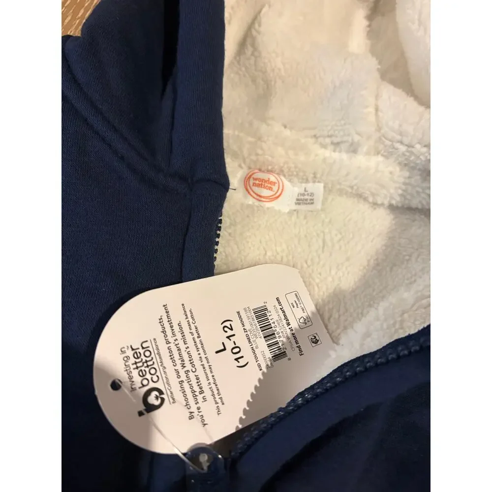 Wonder Nation Boys L 10-12 Sherpa Lined Zip Hoodie Jacket Blue Fleece Full Zip